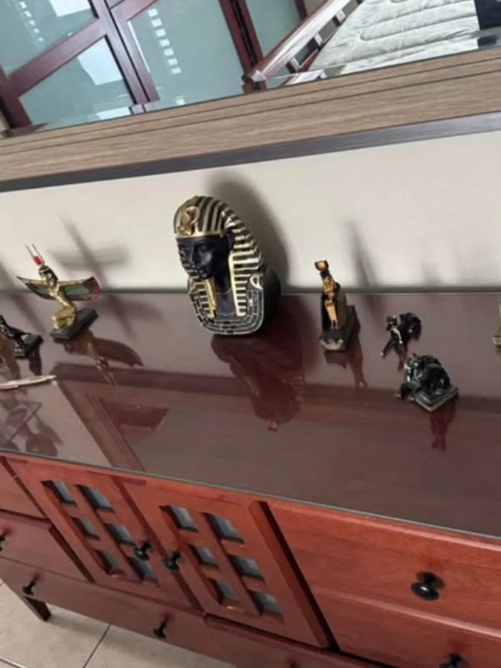 Gold Tone Egyptian Figurines Decor Set - Multicolor Accents